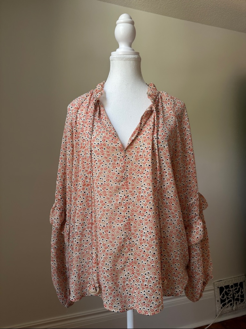 SEE U SOON Anthro Floral Cottagecore Boho Preppy Ruffle Summer Blouse Medium